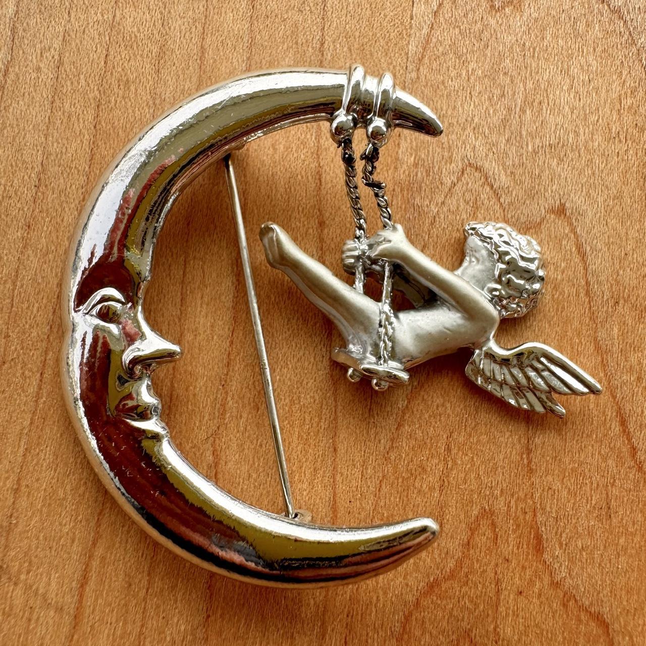 Angel & Crescent Moon Brooch