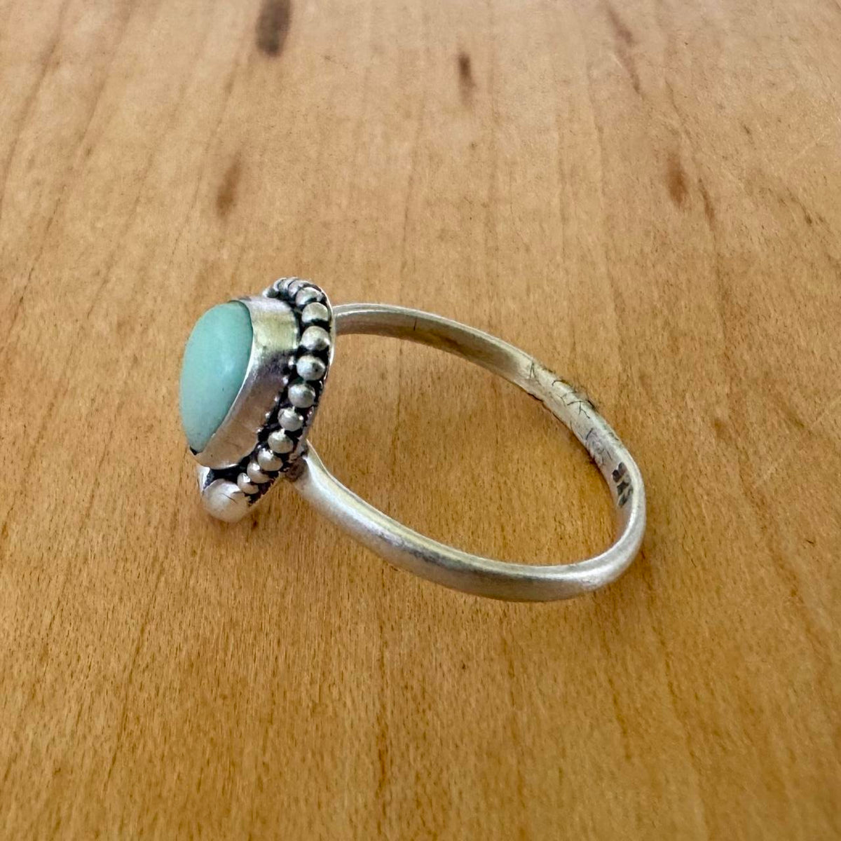 Sz 8.5 Larimar Flower Ring - Sterling Silver