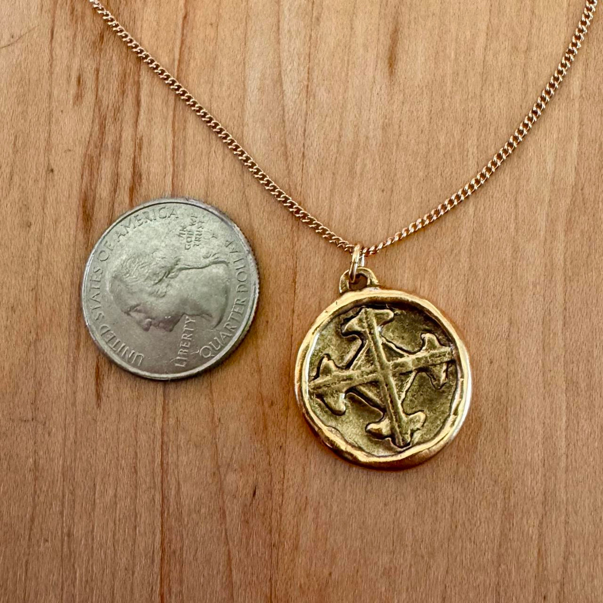 Serenity Prayer Coin Pendant - Gold Tone