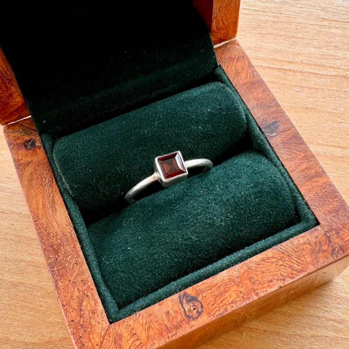 Square Cut Garnet Ring - Sterling Silver