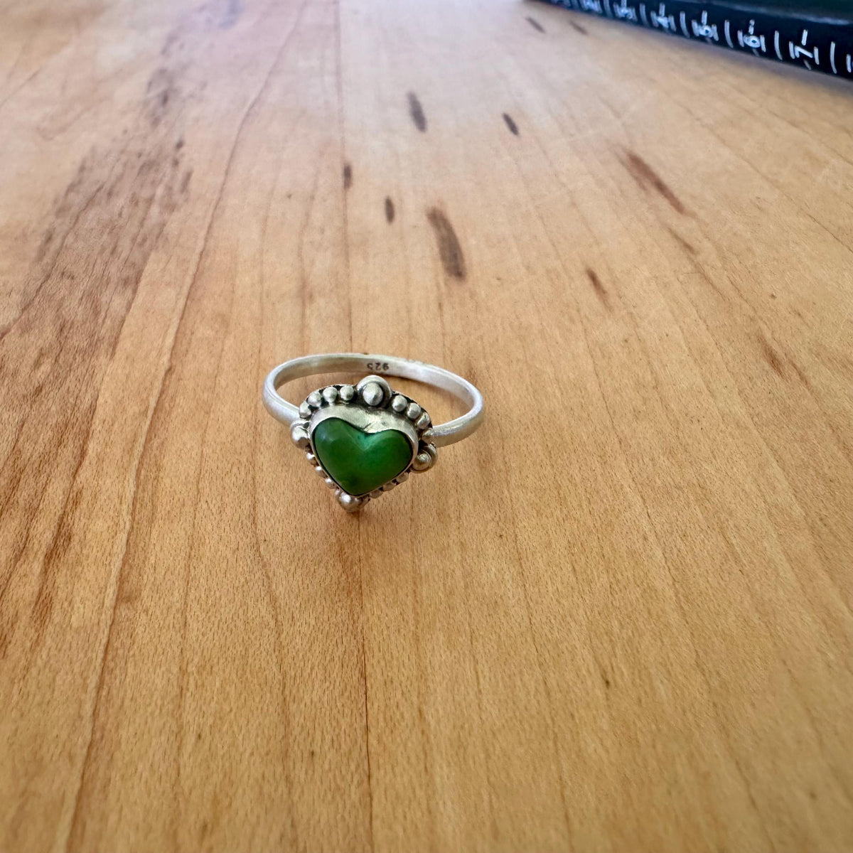 Sz 8 Heart Shaped Green Turquoise Ring - Sterling Silver